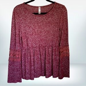 First Look Maroon Baby Doll Bell Sleeve Top, size M